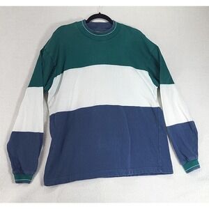 Vtg 90s American Eagle Color Block Mock Neck Sweater Shirt Mens XL Blue Green US